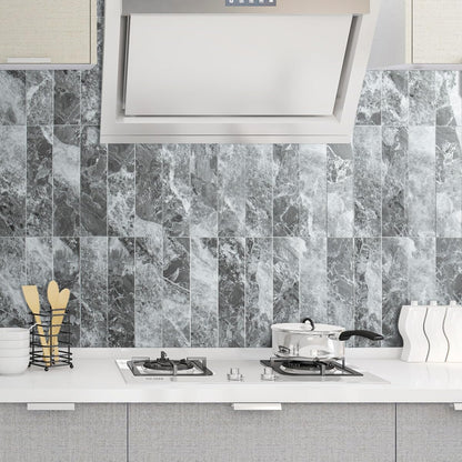 AULIGET 40-Piece Polished White Marble with Gold Peel and Stick Backsplash Wall Tiles, 3" x 12" PVC Faux Stone Stick on Tiles for Backsplash Kitchen, Bathroom, Laundry Room, Camper, Fireplace