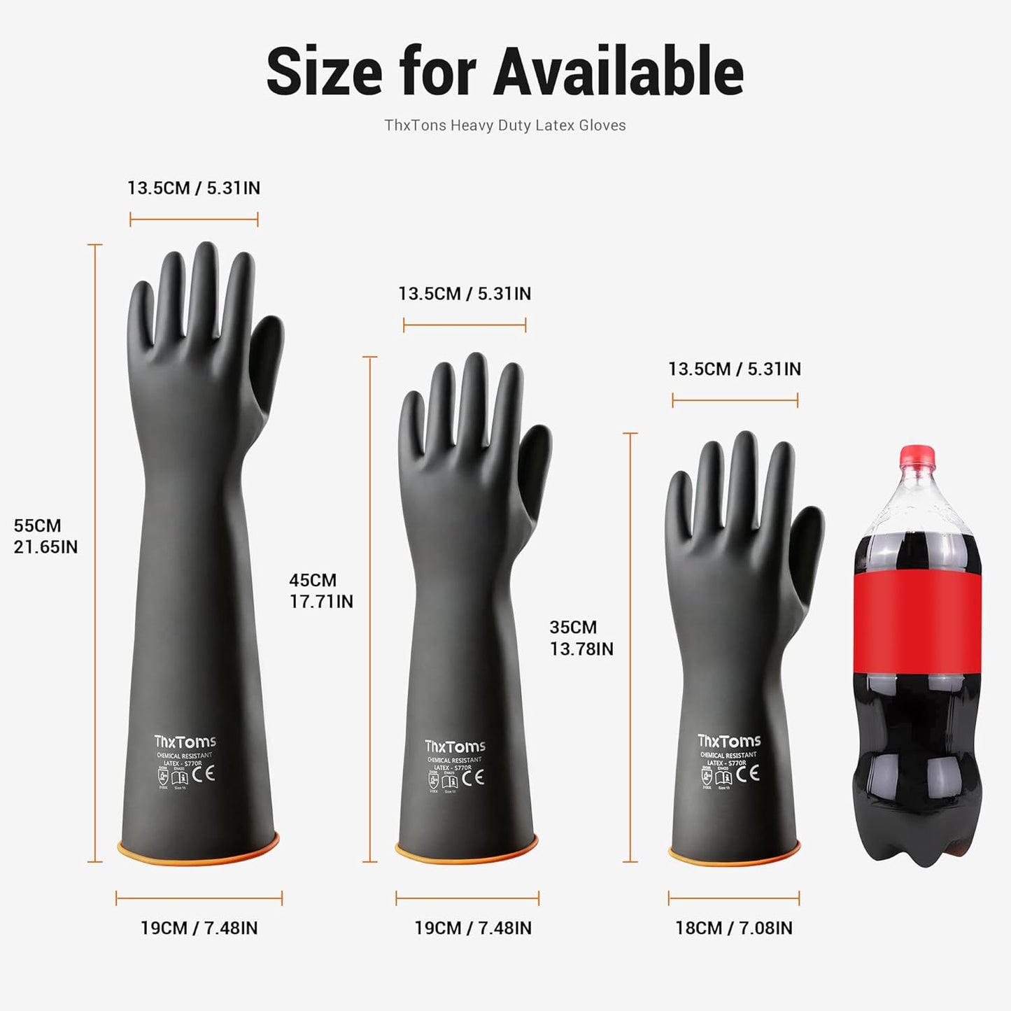 ThxToms Heavy Duty Latex Gloves,Long Rubber Gloves, Chemical Resistant Gloves,Puncture Resistant, Resist Acid,Oil,Alkali, Waterproof for Industrial Cleaning, Gardening, 22", 1 Pair