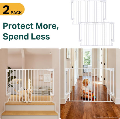 Cumbor 29.2–43" Baby Gate for Stairs, Hardware Mounted (Drill Required), Expandable No Bottom Bar Dog Gate, Auto Close Extra Wide Walk Thru, Pet & Toddler Proof Gate, Top & Bottom of Stairways (White)