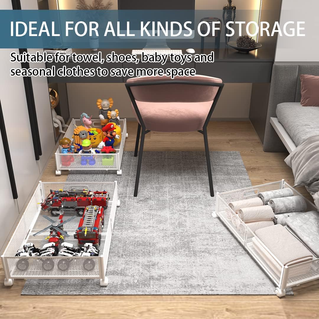 Under Bed Storage Containers, Under Bed Shoe Storage With Wheels, Foldable Bedroom Storage Organization with Handles, Under Bed Storage Bins Drawer For Clothes, Blankets And Shoes, Bedding
