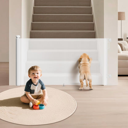 Retractable Baby Gate for Stairs & Doorways, 34" Tall Extends to 55" Wide, Mesh Baby & Pet Gate with Anti-Crawling Hook, Safety Gate for Toddlers, Doorways, Hallways, Indoor, Black