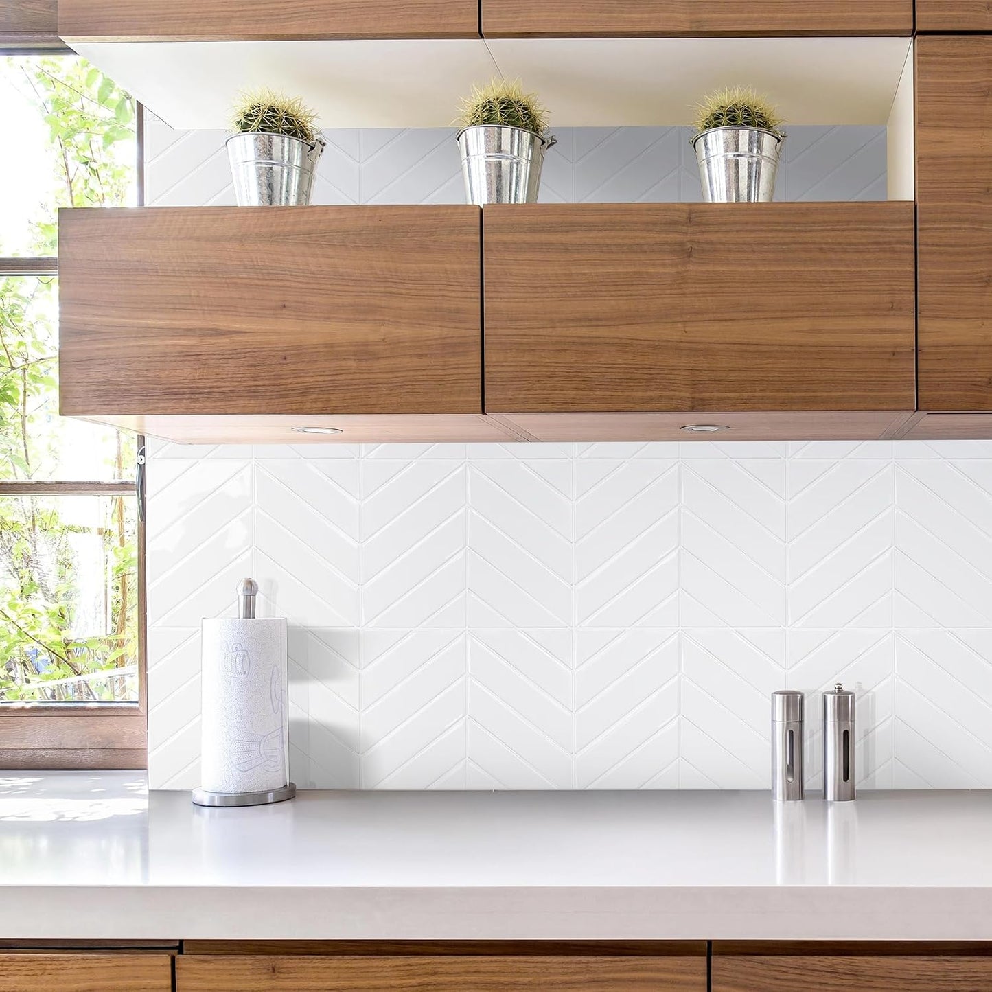 STICKGOO 10 Sheets Thicker Herringbone Peel and Stick Backsplash, 12.6”×9.7” Stick on Wall Tiles, Self Adhesive Tile Sticker for Kitchen Backsplash and Bathroom, White with Grey Grout
