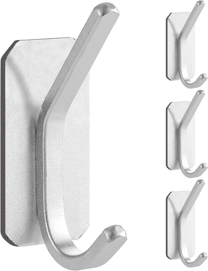 Paoli Heavy Duty Adhesive Wall Hooks, 30 lb Max Load Waterproof Hooks for Bathroom Towels Coats Bags, No Drill Damage-Free for Renters Apartment Dorm, Matte Black, 4 Pack