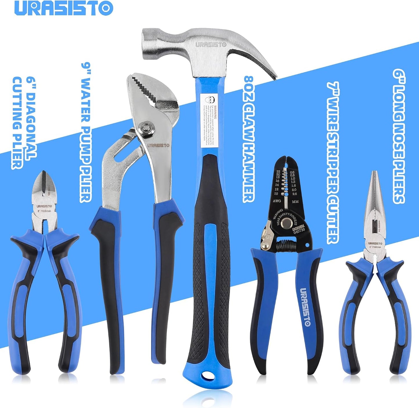 URASISTO 174-Piece Premium Tool Kit, Household Repairing Tool Set with 14 Inch Large Mouth Open Storage Tool Bag