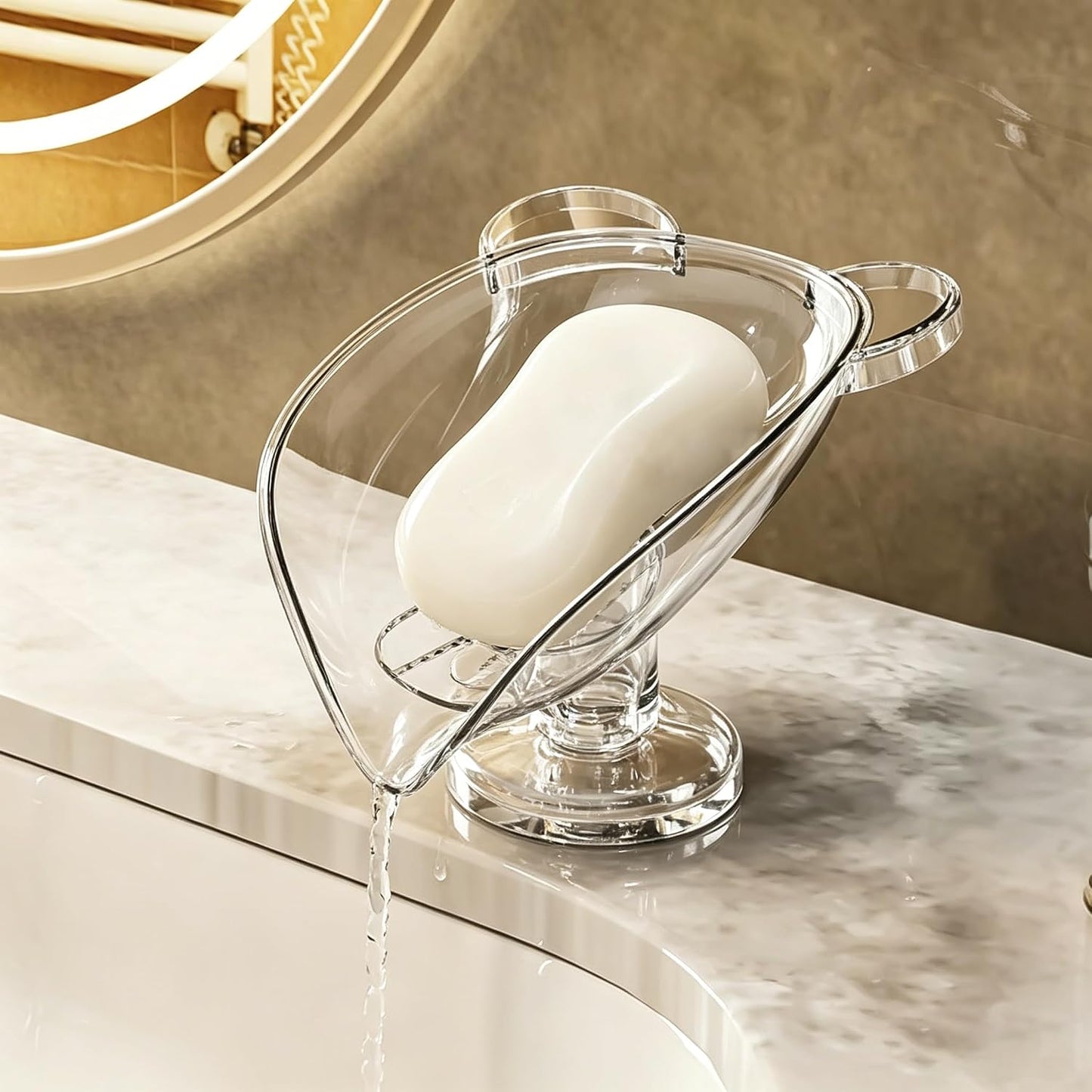 Leaf-Shaped Soap Dish – Premium Soap Bar Holder with Self-Drainage System – Bar Soap Holder for Shower, Bathroom Sink, Kitchen – Waterfall Soap Dish with Stand