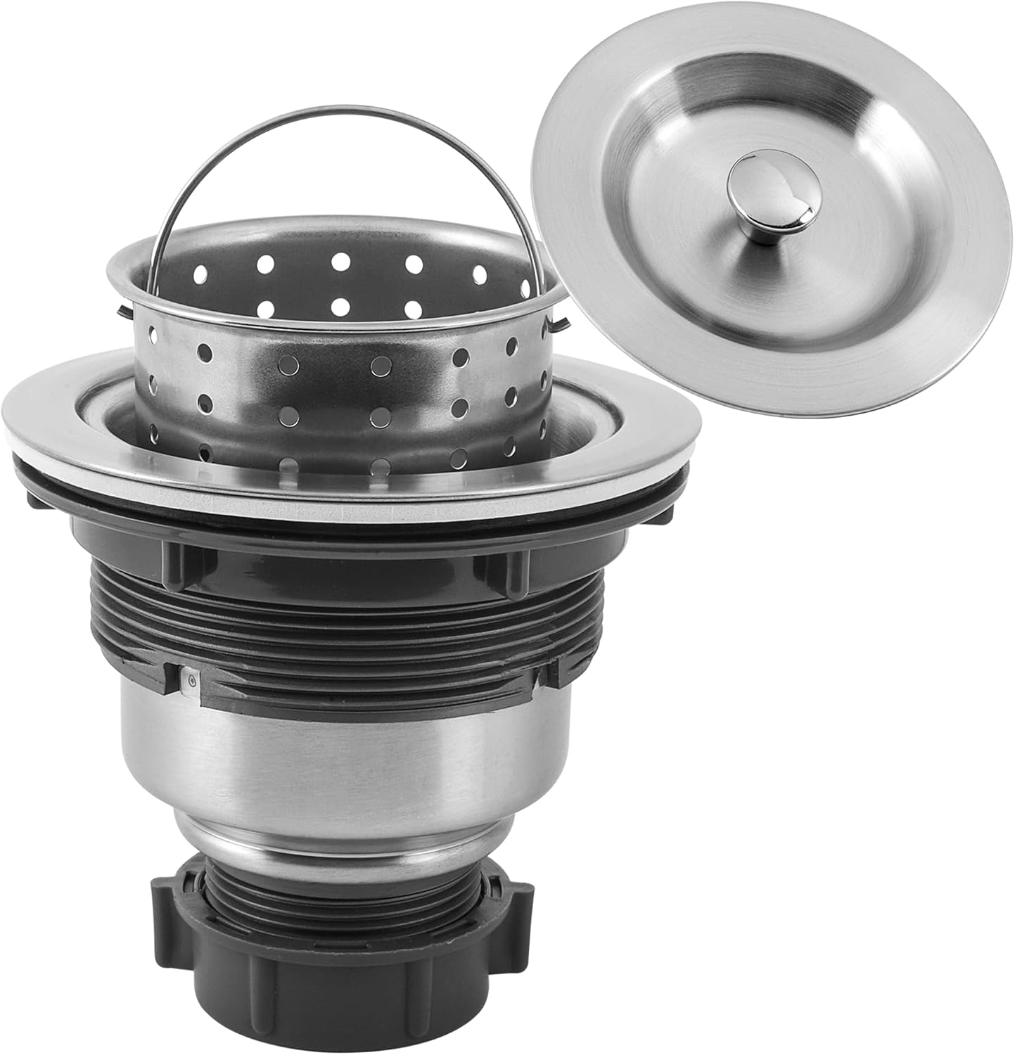 LQS Kitchen Sink Drain Assembly, Kitchen Sink Strainer with Deep Removable Waste Basket, Stainless Steel Sink Basket Strainer with Drain Assembly for 3-1/2-inch Sink Opening Size (Black)