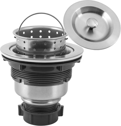 LQS Kitchen Sink Drain Assembly, Kitchen Sink Strainer with Deep Removable Waste Basket, Stainless Steel Sink Basket Strainer with Drain Assembly for 3-1/2-inch Sink Opening Size (Black)