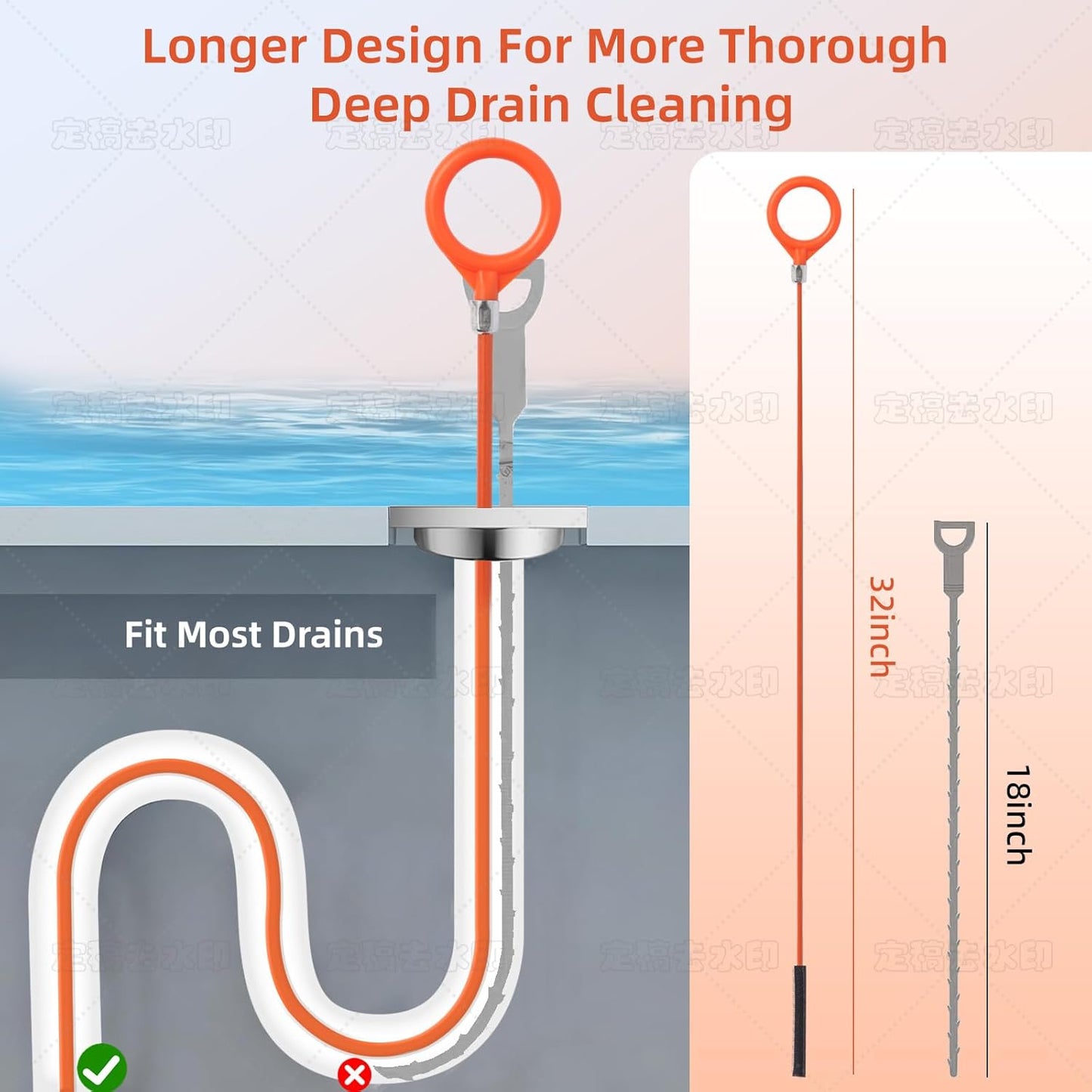 32 Inch Snake Hair Drain Clog Remover, Anti-Break Metal with Nylon Coating Drain Hair Removal Tool, Long Flexible Augers Cleaning Tools for Shower, Kitchen Bathtub, Bathroom, Toilet