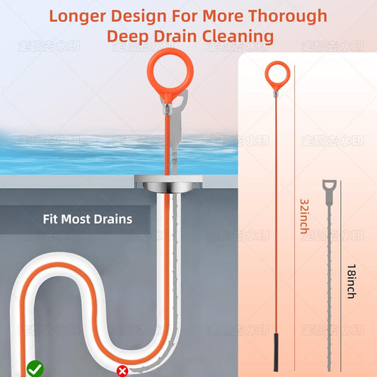 32 Inch Snake Hair Drain Clog Remover, Anti-Break Metal with Nylon Coating Drain Hair Removal Tool, Long Flexible Augers Cleaning Tools for Shower, Kitchen Bathtub, Bathroom, Toilet