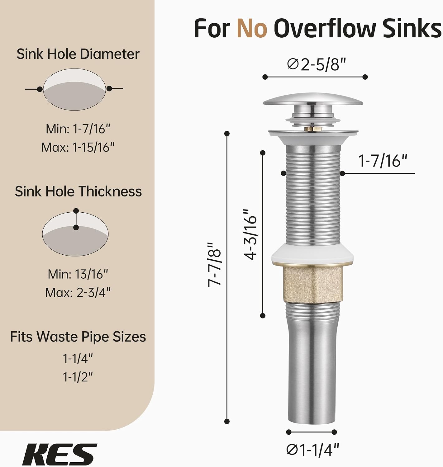 KES All Metal Bathroom Sink Drain with Strainer Basket Hair Catcher Anti Clog Pop Up Drain Stopper for Vanity Vessel Sink with Overflow, Rustproof 18/8 Stainless Steel Polished Chrome S2013A-CH
