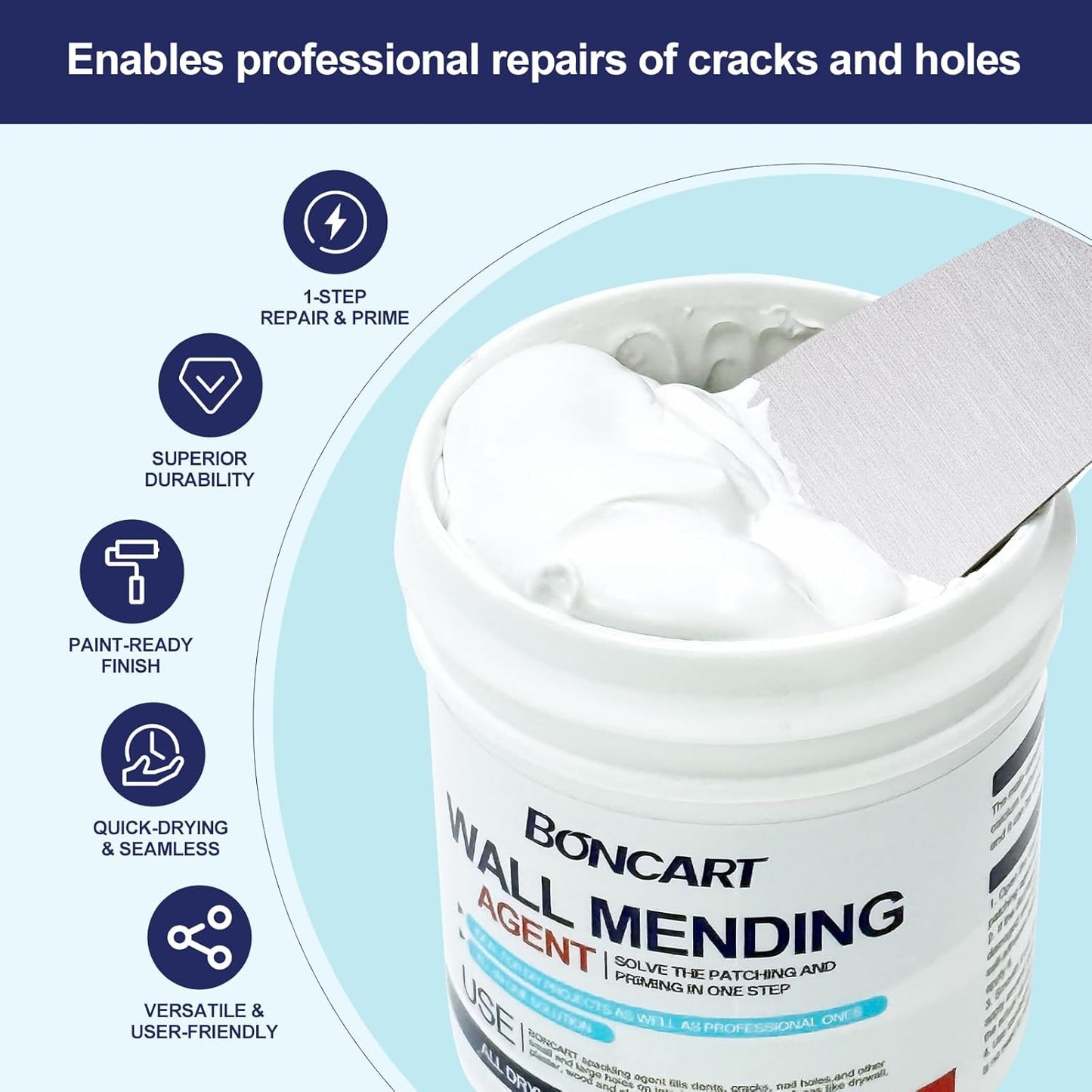 BONCART 8.6oz Drywall Patch Repair Kit - Professional All-in-1 Tool Set (Scrapers/Sandpaper/Texture Sponge/Gloves/Putty Knife) for Fast Wall Hole Repair