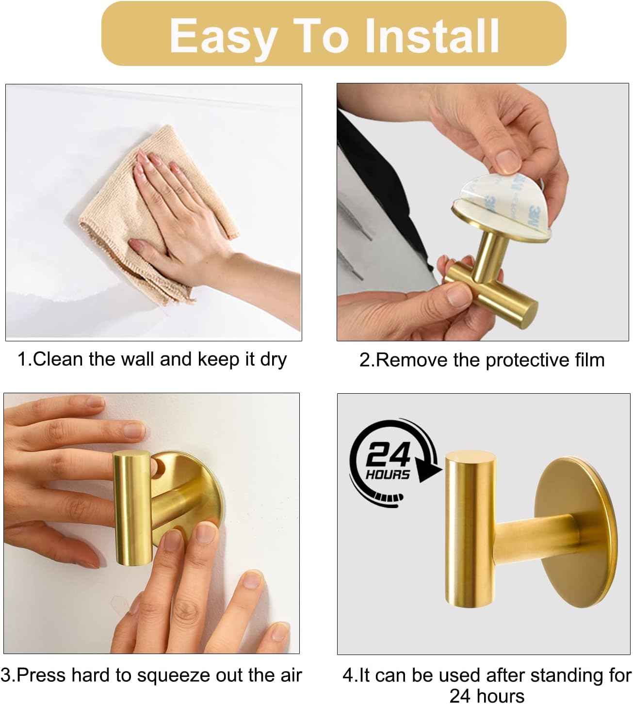 Vuzvuv Adhesive Hooks White SUS304 Stainless Steel - Self Adhesive Heavy Duty Waterproof Wall Hooks for Towel, Coat, Robe in Bathrooms Kitchen Hotel (2-Pack)