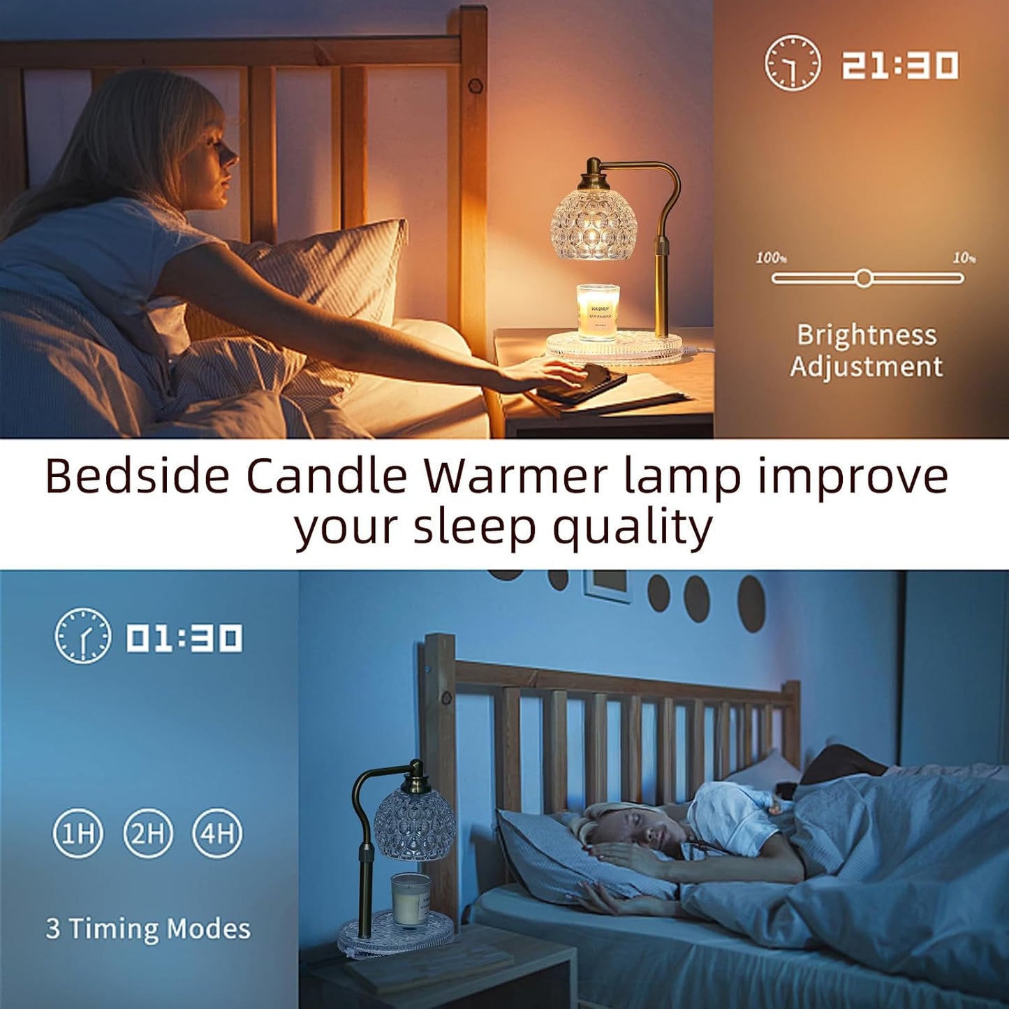 Candle Warmer Lamp with Timer & Dimmer, Glass Lamp Candle Warmer for Jar Candles, UPGRATED with 3 Bulbs, Height Adjustable Electric Wax Warmer for Elegant Home Decor (Crystal Clear)