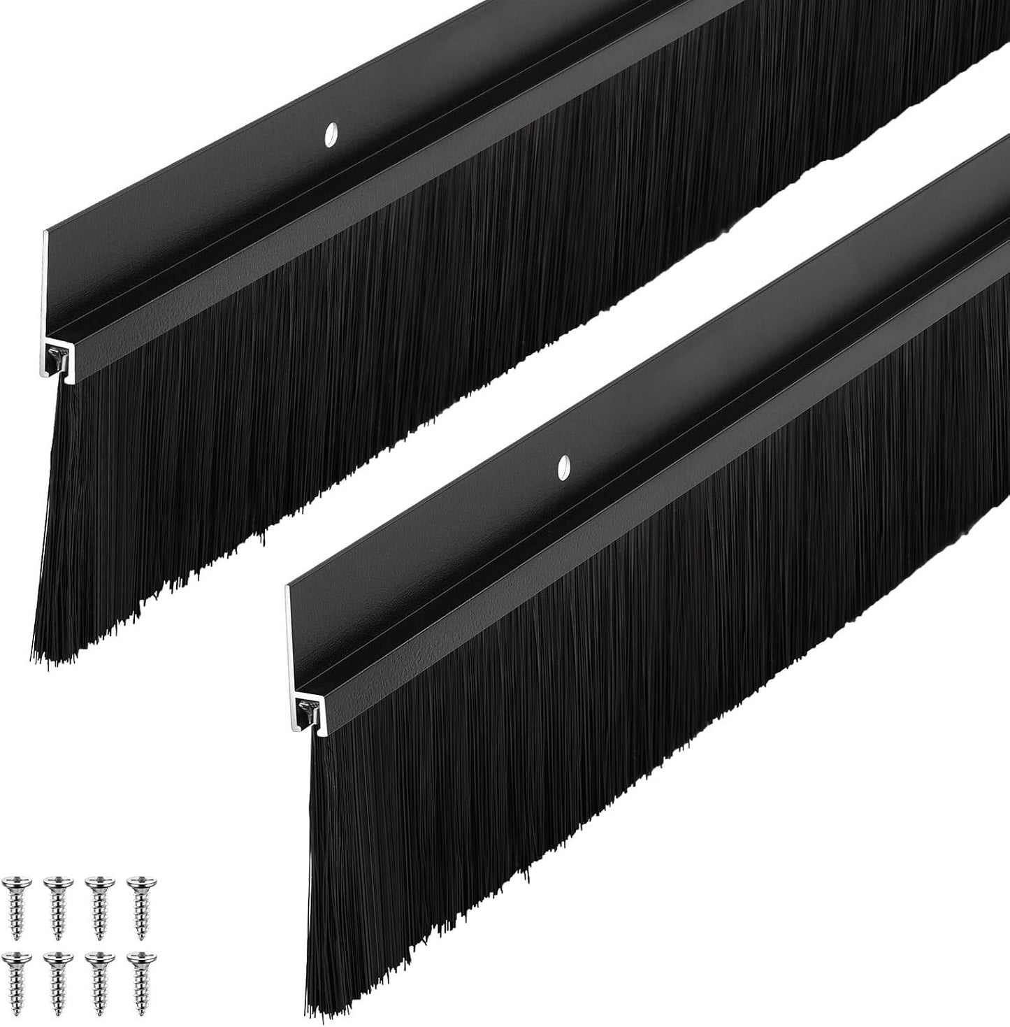 Frienda 2 Set Door Brush Bottom Sweep Brush Weather Stripping Aluminum Door Seal with Screws for Gaps up to 1 Inch, for Home, Commercial Gate, Fill Gaps Dust, Debris (1 x 36 Inch,Gray)