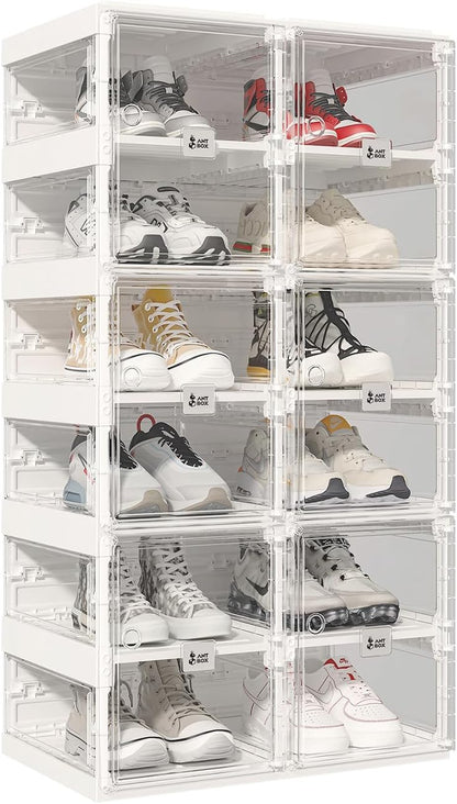 ANTBOX Collapsible Shoe Boxes Clear Plastic Stackable, Quick Setup Drop Front Shoe Organizer, Display Storage Cabinet for Sneakers10 Tiers 20 Pairs