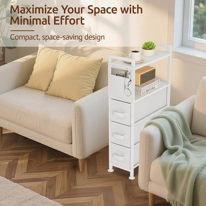 Oppro Small Narrow Side End Table, 2 Drawer Slim Nightstand Bedside Sofa Table with Wheels, Space Saving Rolling Skinny Thin Desk with Storage Bag for Bedroom Living Room Couch Bathroom Dorm