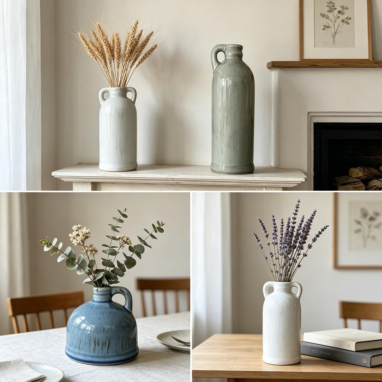 Ceramic Vase Set of 3,Rustic Vase Home Decor, Farmhouse Vase Decor for Shelves,Entry Table,Living Room,Fireplace