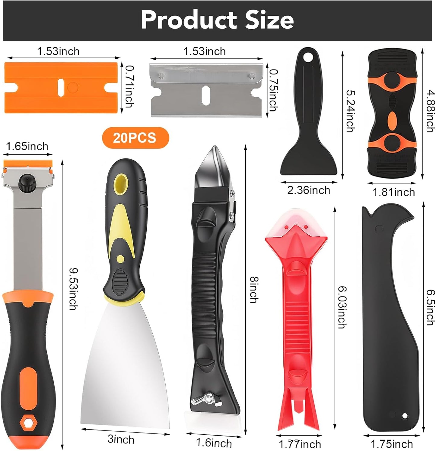 Silicone Caulking Tools with Razor Blade Scraper - 5-in-1 Caulk Removal Kit Plastic Razor Blades for Tile Grout Removal Repair Wall Floor Edge Finishing Window Sink Joint Frame Seal