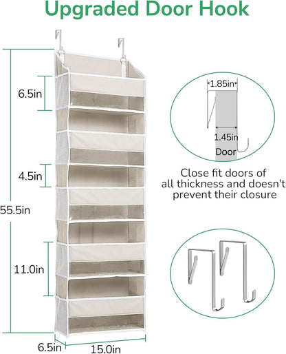 ULG Over the Door Organizer, 5-Tier Extra Large Hanging Storage with 10 Mesh Pockets, 100 lbs Capacity, Heavy Duty Door Organizer for Closet, Bedroom, Nursery Storage, Beige