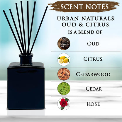 Urban Naturals Smoked Vanilla Reed Diffuser Set with Vanilla Bean, Sandalwood & Leather – 5 Ounce Sleek Black Rectangular Refillable Glass Bottle – Made in the USA