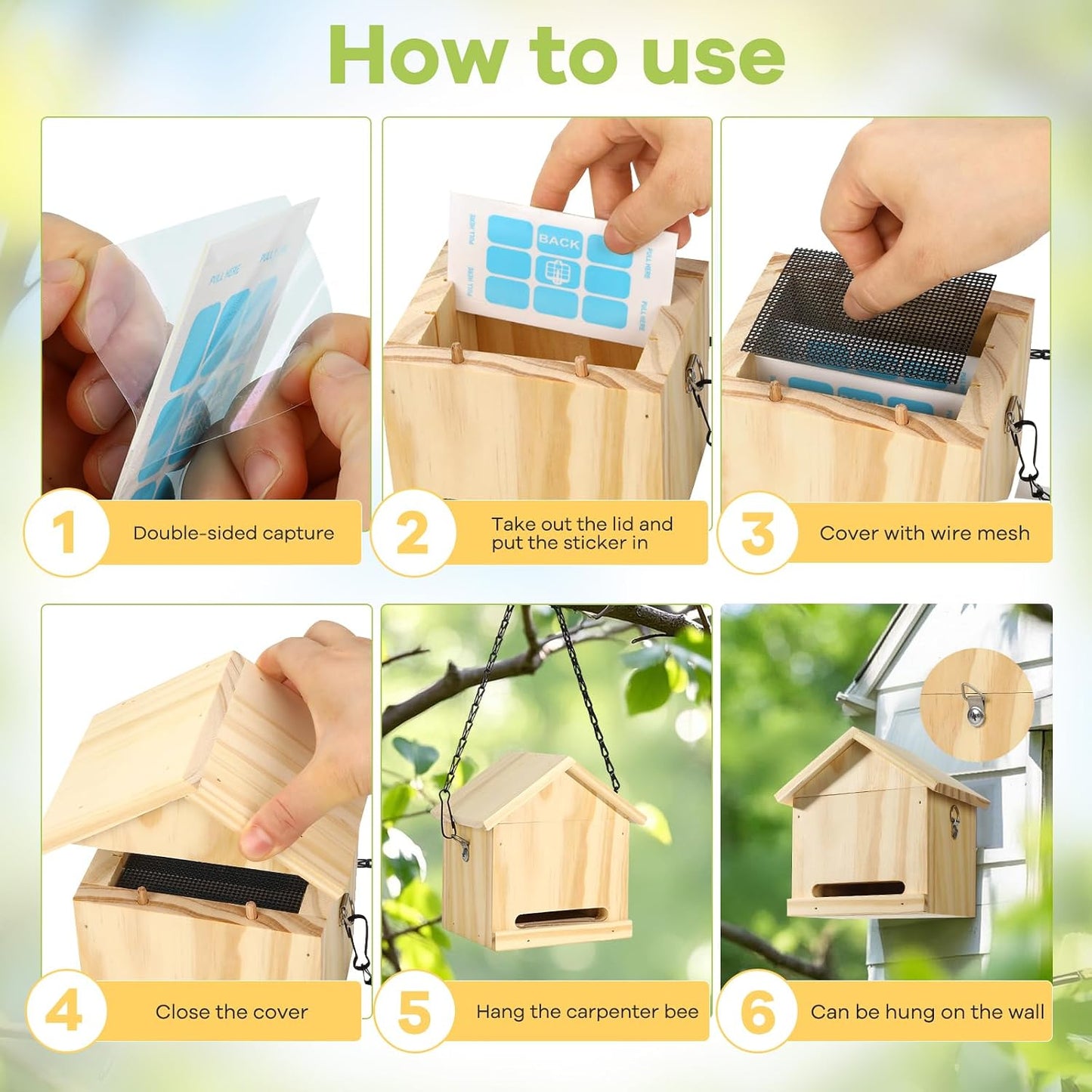 Carpenter Bee Trap for Outside - Wasp Traps Outdoor Hanging with Sticky Traps - Carpenter for Wasps, Mud Daubers (2 Bee Trap+8 Refills)
