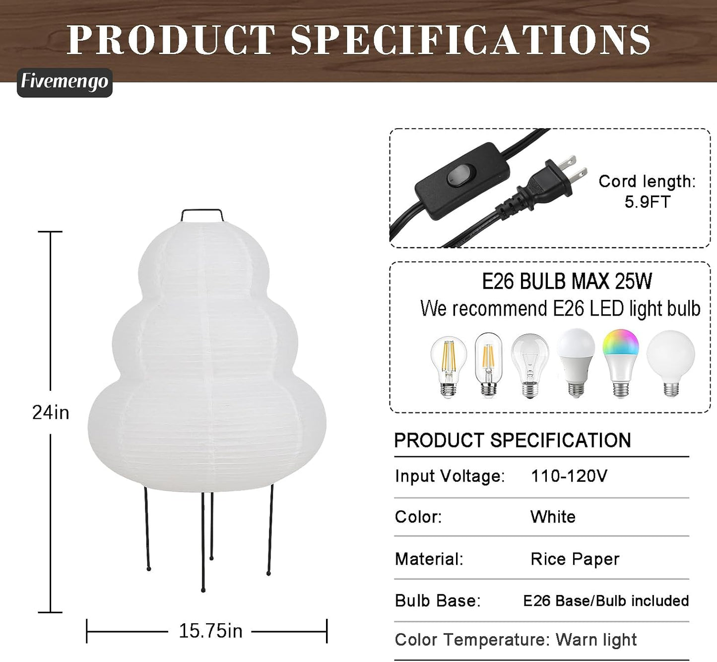 Paper Floor Lamp, White Rice Paper Lantern Lights with 3CCT Bulb, Japanese Japandi Wabi Sabi Cozy Lantern Noguchi Floor Lamp for Bedside Nightstand Bedroom Office Living Room, 1 Pack