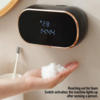 Zunate Wall Mount Automatic Foaming Soap Dispenser - 350ml USB Rechargeable Touchless Hand Soap Dispenser for Bathroom & Kitchen with Easy Install Adhesive (Black)