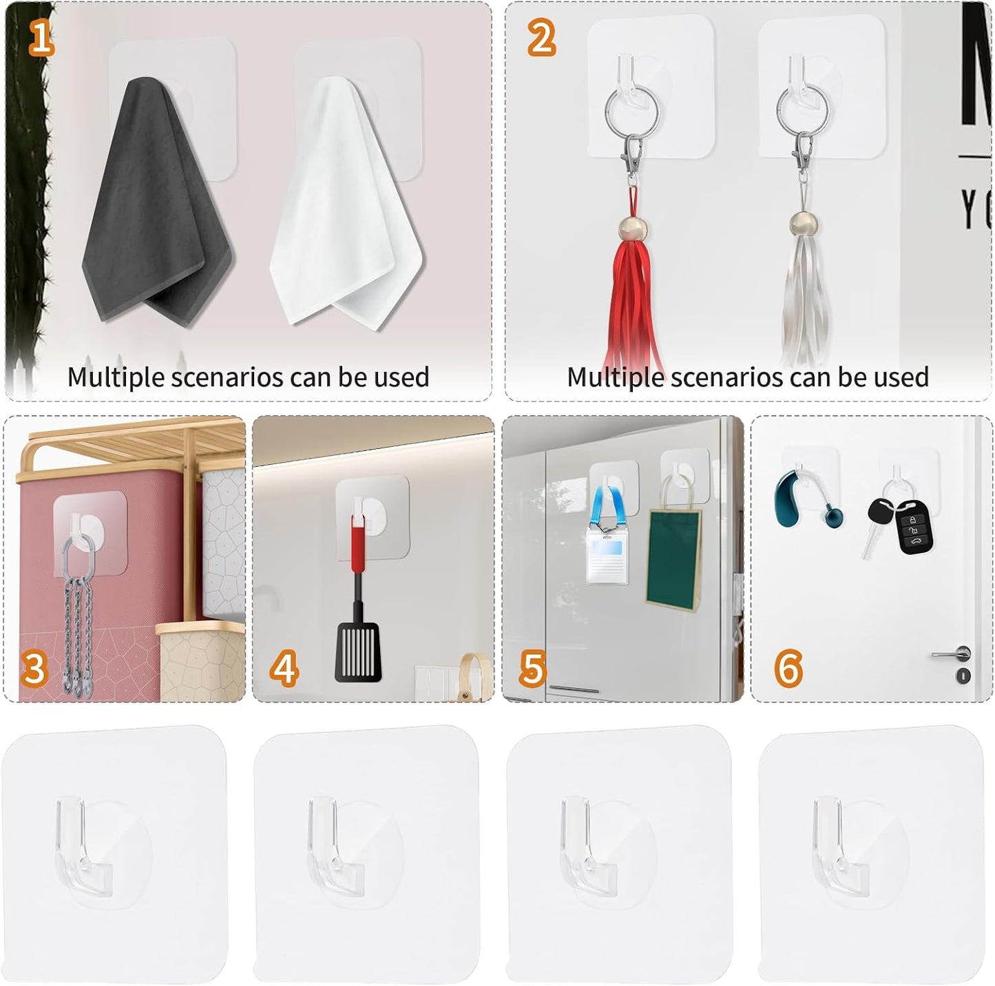 COMNICO 12 Pack Adhesive Hooks Clear Plastic Waterproof Heavy Duty Sticky Wall Ceiling Door Window Pothook Home Kitchen Bathroom Shower Office for Hanging Hat Towel Picture Coats (12)