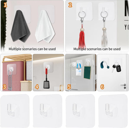 COMNICO 12 Pack Adhesive Hooks Clear Plastic Waterproof Heavy Duty Sticky Wall Ceiling Door Window Pothook Home Kitchen Bathroom Shower Office for Hanging Hat Towel Picture Coats (12)