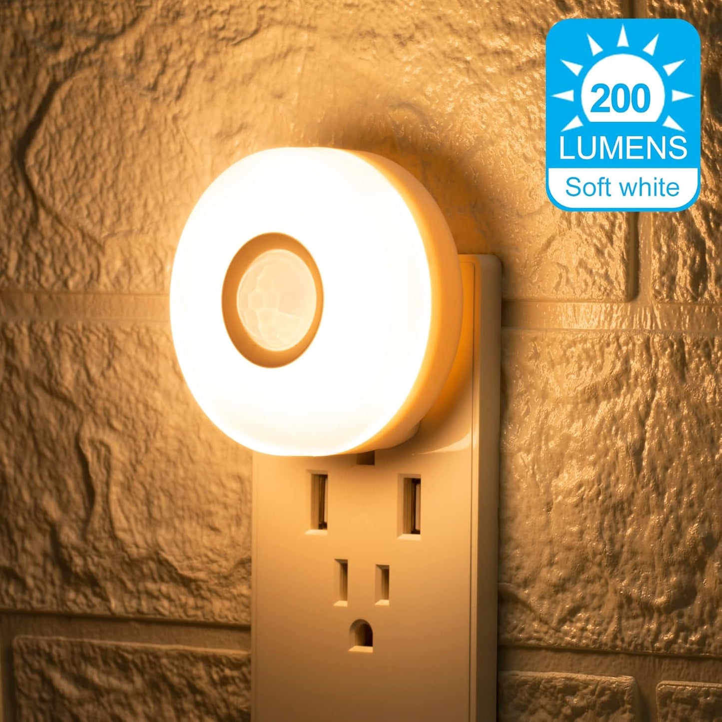 CREWEEL Night Light Plug in, Motion Sensor Night Lights Plug in Wall. 200LM Ultra Bright Soft Warm White nightlights, Smart Movement Sensor, Energy Efficient(Warm White 2Pack)