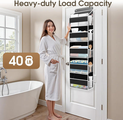 SpaceHacks 1 Pack Over The Door Organizer, Hanging Storage Organizer with Clear Window, 40lb Ultra Sturdy Large Capacity Room Organizer for Pantry Laundry Bathroom Nursery Closet Baby Essential (Grey)