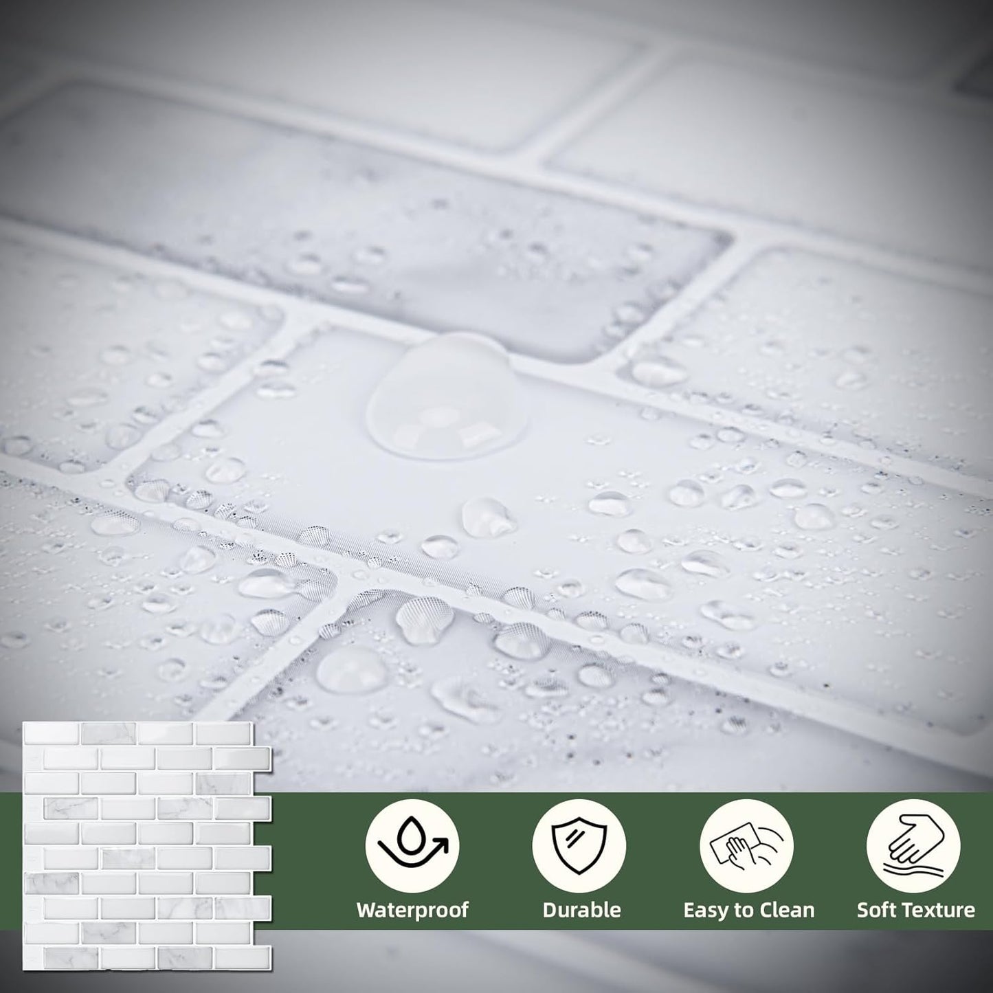 LONGKING Self-Adhesive Kitchen Backsplash, Marble Look Decorative Tiles (10 Tiles)