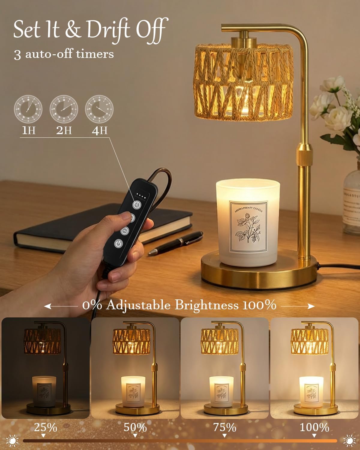 Candle Warmer Lamp with Timer Dimmer, Height Adjustable Modern Farmhouse Candle Warmer, Electric Candle Lamp Warmer with 2 Bulbs, Birthday Gifts for Women Mom, Gift for Home Decor