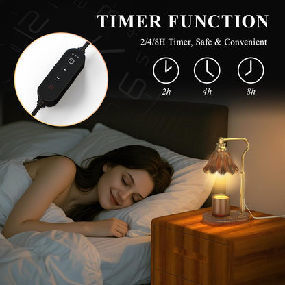 Candle Warmer Lamp with Adjustable Height - Flameless 4-Level Dimmable Wax Warmer, Timer Function & Stylish Design in Multiple Colors (Green)