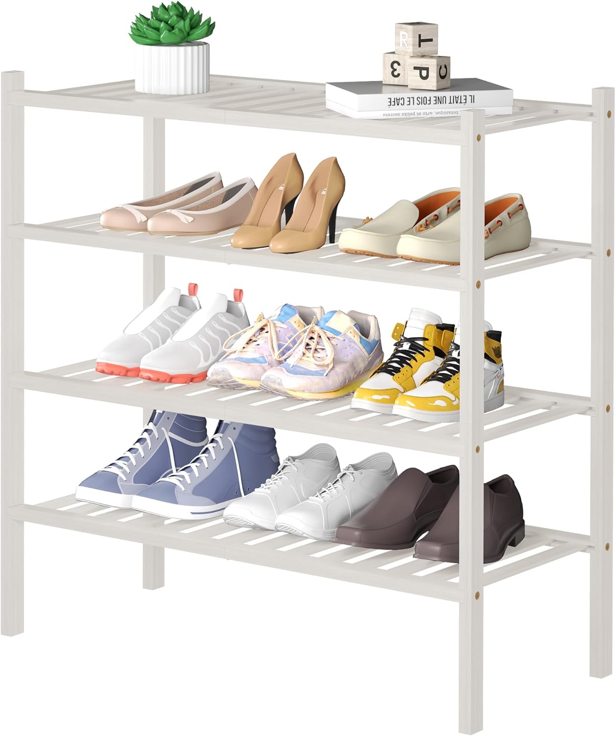 ROMGUAR CRAFT 3 Tier Bamboo Shoe Rack for Closet Free Standing Wood Shoe Shelf Storage Organizer for Entryway Small Space Stackable 27"x11"x20" (Natural)