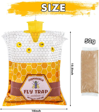 15 Big Fly Traps Outdoor Hanging, Wasp Trap Fly Bags Outdoor Disposable, Fly Bait Hunter Catcher Control Killer Repellent Outdoors, Ranch Fly Trap for Mosquito Bug Carpenter Bee Yellow Jacket