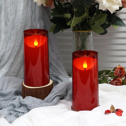 NURADA Flameless Candles with Remote Timer - Glass Real Wax 3D Wick LED Pillar Votive Candle Set Battery Operated Flickering Light for Home Christmas Decoration - White 3 Pack