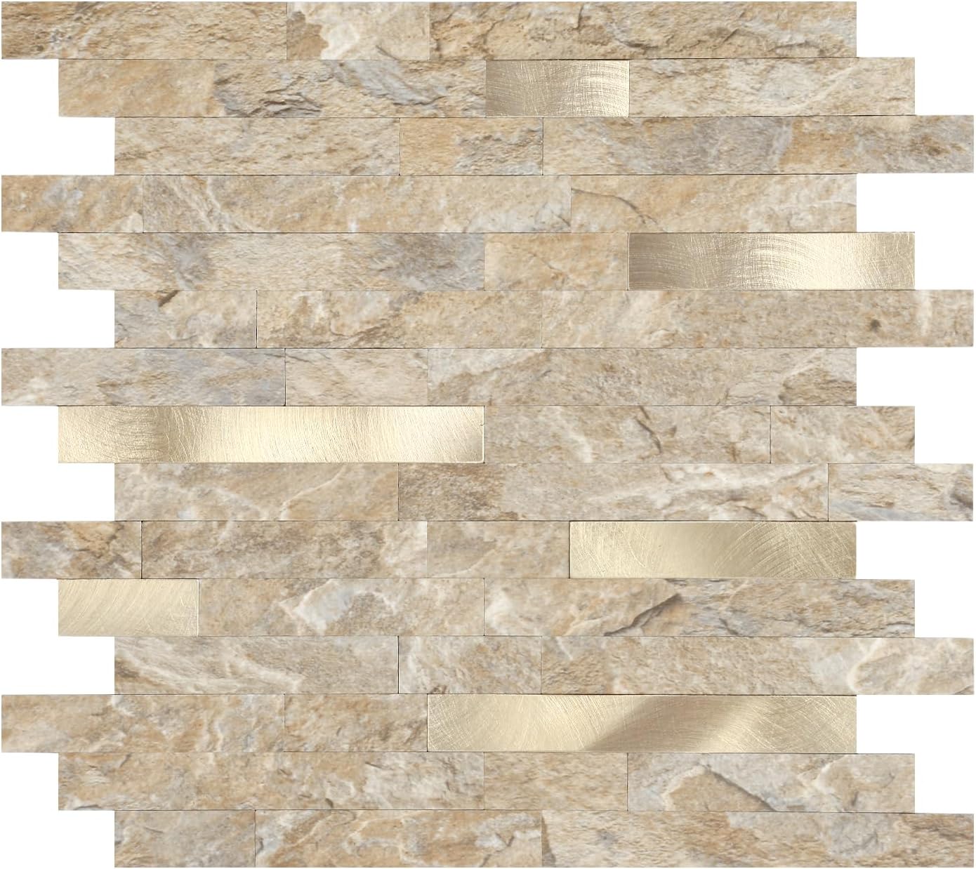 Yipscazo 2026 New Upgrade 11.34" X 11.57" Peel and Stick Backsplash, Stick on Backsplash Tiles for Kitchen, Bathroom, Fireplace (10 Sheets, Beige Rocks + Rose Gold)
