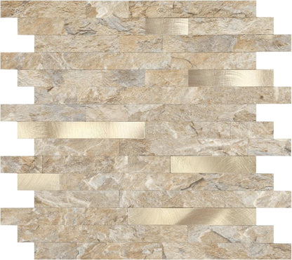 Yipscazo 2026 New Upgrade 11.34" X 11.57" Peel and Stick Backsplash, Stick on Backsplash Tiles for Kitchen, Bathroom, Fireplace (10 Sheets, Beige Rocks + Rose Gold)
