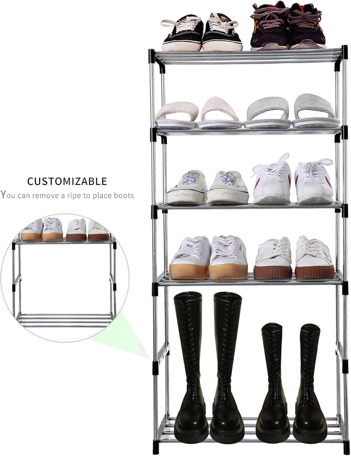Jucaifu Stackable Small Shoe Rack, Entryway, Hallway and Closet Space Saving Storage and Organization (3-Tier, White)