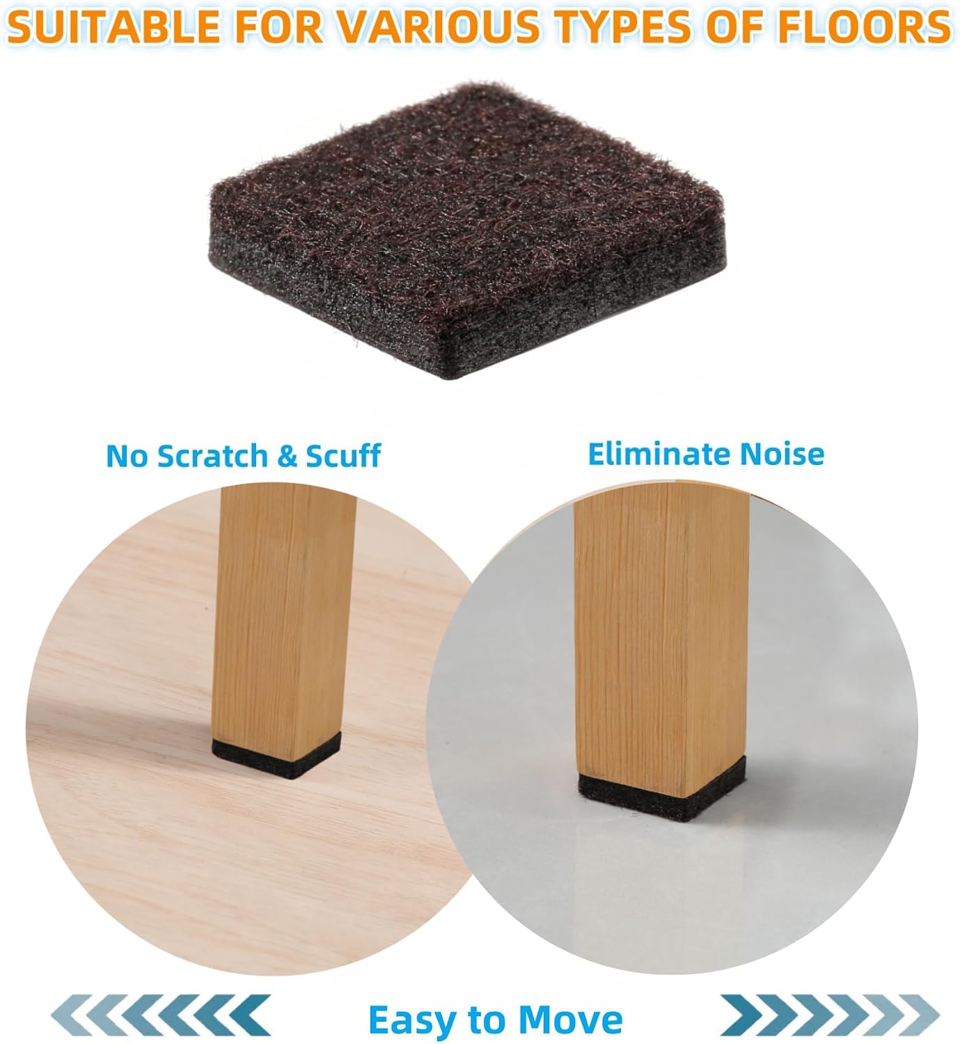 Furnigear Felt Furniture Pads for Hardwood Floors - Self Adhesive Chair Felt Pads, Floor Protector for Furniture Feet, Furniture Sliders Moving Your Furniture Smoothly - Anti Scratch 96 Pcs 3/4" Round