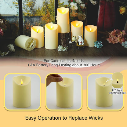 Nimiko Flameless Candles with Remote, Battery Operated Flickering Flameless Candles, LED Candles with Timer 2/4/6/8H, with Realistic LED Candles Set of 9 (D3 x H 3" 4" 5" 6" 7") (White)