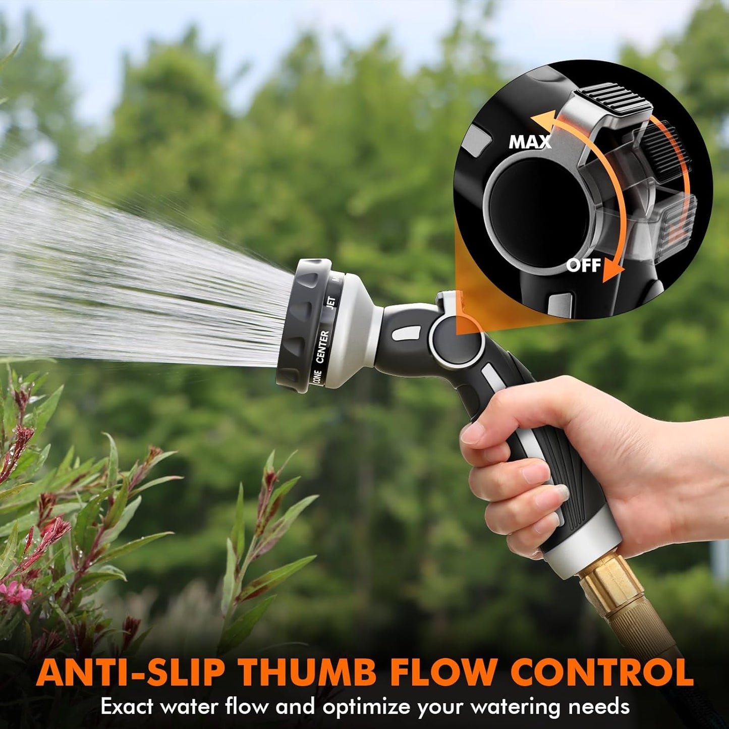 RESTMO Hose Nozzle Heavy Duty, Metal Water Hose Sprayer for Garden | 9 Spray Patterns, High Pressure, Thumb Flow Control, On/Off Valve, Ideal for Outdoor Lawn & Plant, Car & Pet, Black