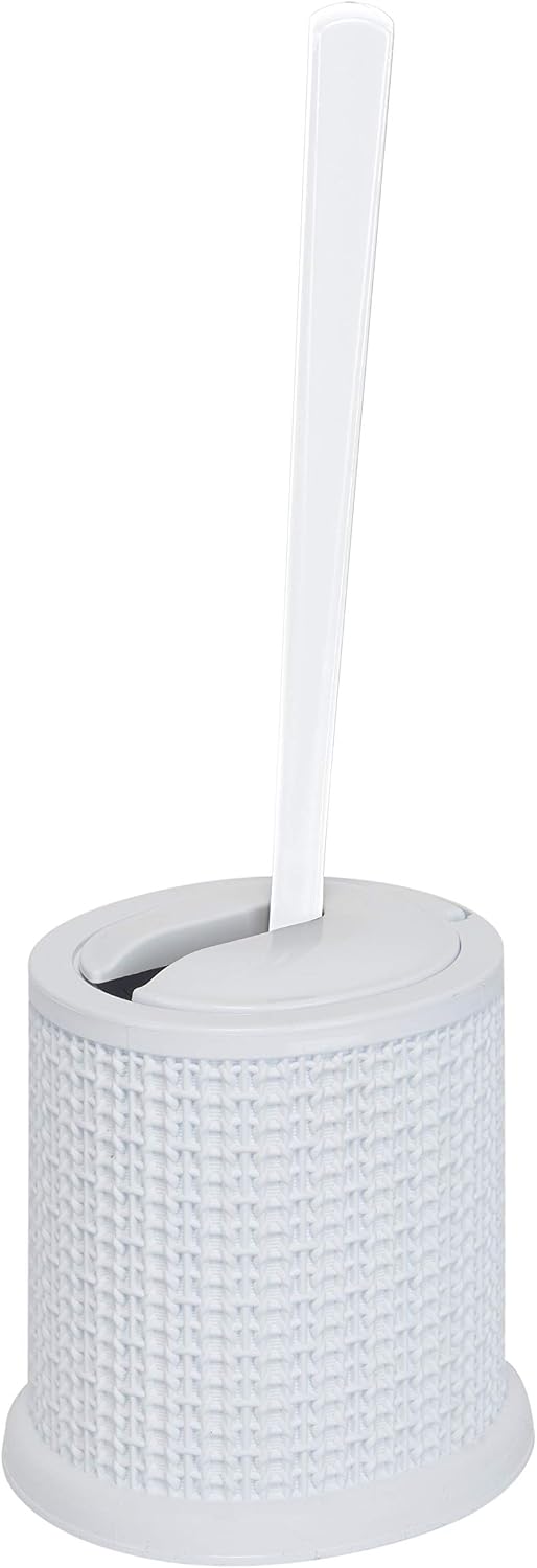 Bath Bliss Self Closing Lid Toilet Brush with Rim Scrubber | Dimensions: 5. 9" x 5. 3" x 15. 4" | Self Closing | 360 Degree Bristle | Bathroom Cleaning | Separate Rim Scrubber | White