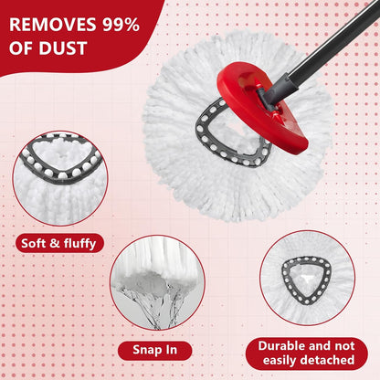 Easywring 1-Tank System,Mop Replacement Heads for O-Ceda Mop Replace Head, Spin Mop Heads Replacements, Microfiber Spin Mop Refills, Easy Cleaning Mop Head Replacement (White-3pcs)