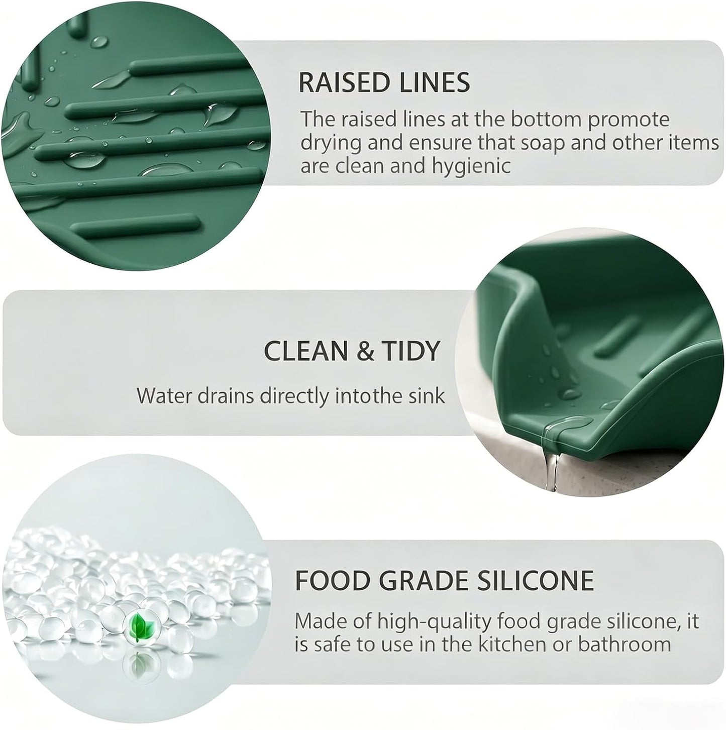 MicoYang Silicone Bathroom Soap Dishes with Drain Spout-Bathroom and Kitchen Sink Organizer,Sponge Holder,Dish Soap Tray,Perfect for Dispenser,Scrubber,Bottle,Cup on Sink or Counter-Coffee 4.9"×3.2"