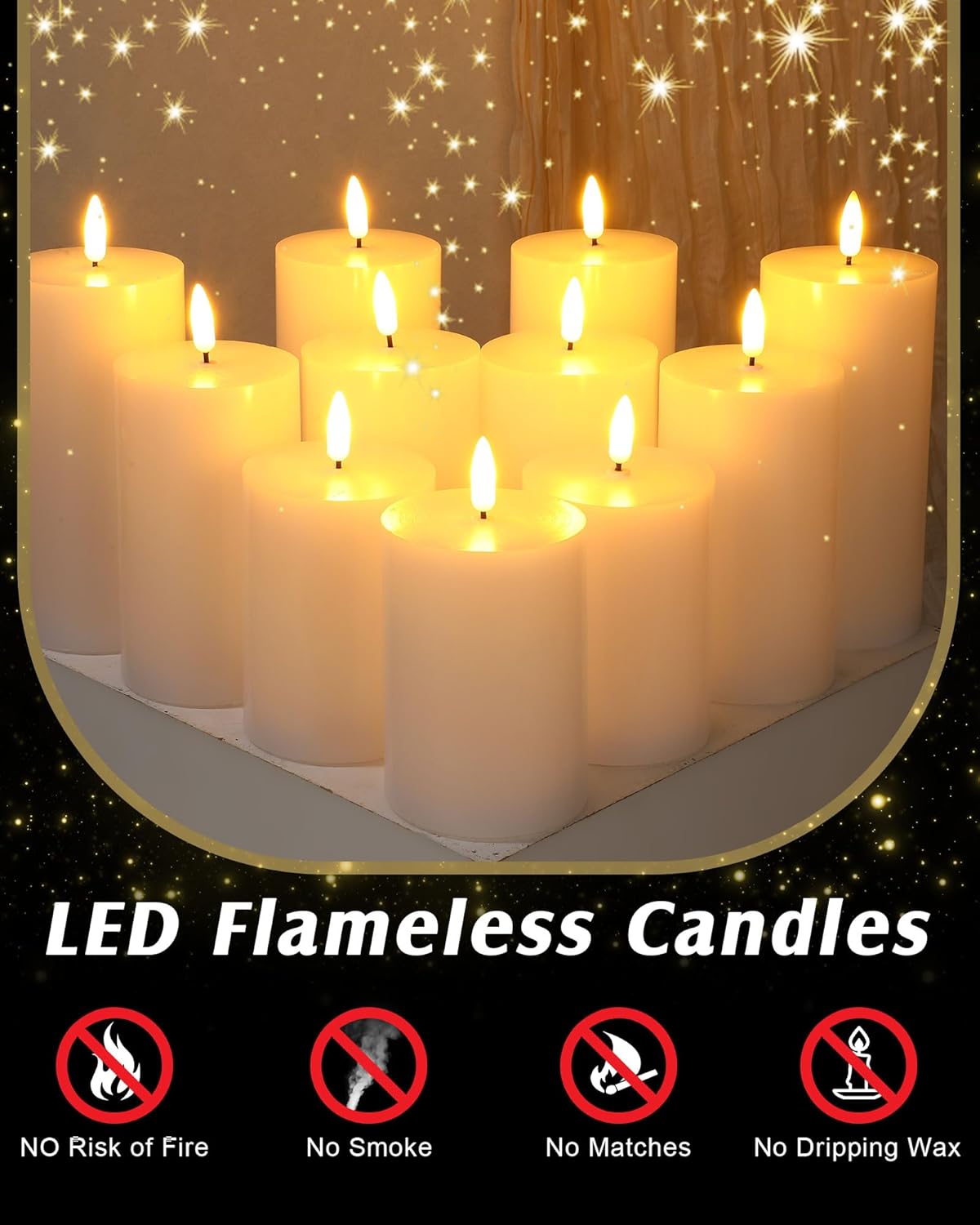 VIHOSE 9 Pack White Flameless Candles Set with Remote and Timer Flickering Flameless Battery Candles Flat Top LED Pillar for Wedding Outdoor Home Festival Decoration(D 3'' H 4'' 5'' 6'')