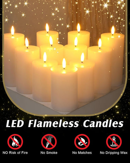 VIHOSE 9 Pack White Flameless Candles Set with Remote and Timer Flickering Flameless Battery Candles Flat Top LED Pillar for Wedding Outdoor Home Festival Decoration(D 3'' H 4'' 5'' 6'')