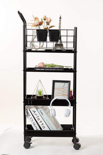 danpinera Storage Cart on Wheels, 3 Tier Slim Laundry with Wheels Bathroom Organizer with Hanging Cups Hooks Dividers Handle Mobile Rolling Art Cart for Bathroom Kitchen Narrow Places, White
