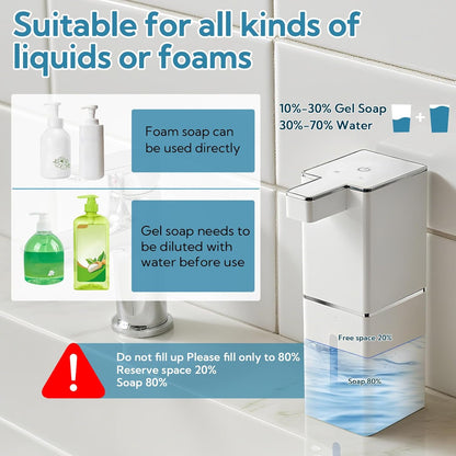 2 Pack 13.5oz/400ml Automatic Soap Dispenser Touchless Foaming Soap Dispenser Waterproof 4-Level Adjustable USB Rechargeable Dispenser Electric Wall Mounted for Bathroom Kitchen Dish Hand Soap